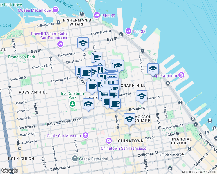 map of restaurants, bars, coffee shops, grocery stores, and more near in San Francisco