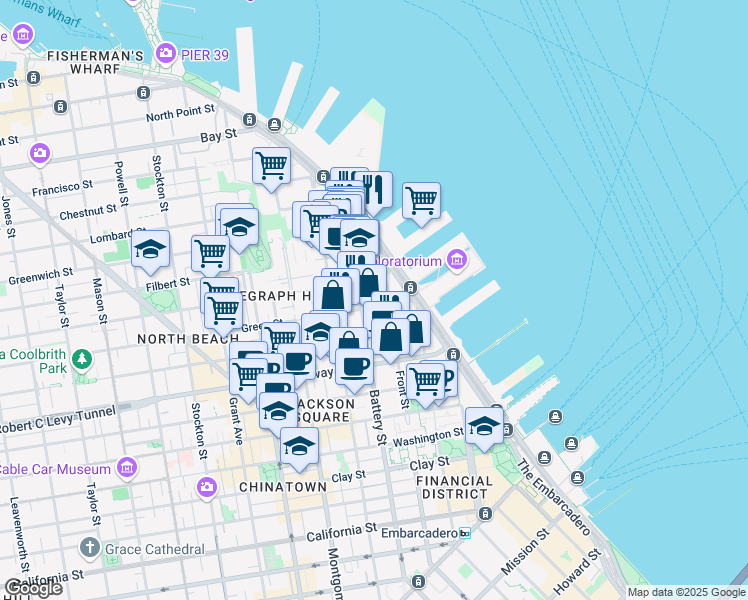 map of restaurants, bars, coffee shops, grocery stores, and more near in San Francisco