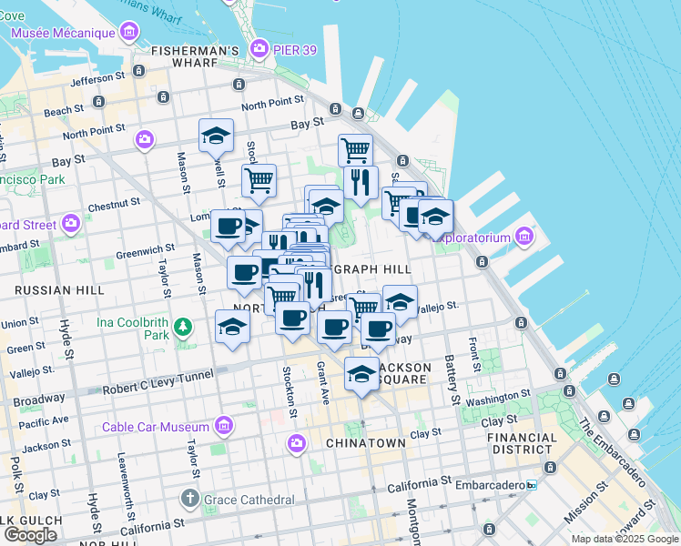map of restaurants, bars, coffee shops, grocery stores, and more near 1448 Kearny Street in San Francisco
