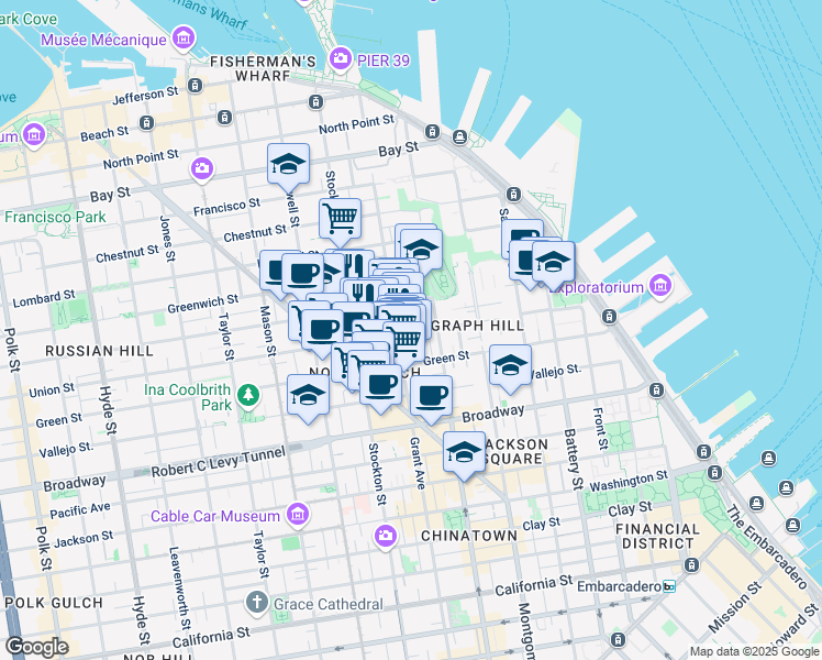 map of restaurants, bars, coffee shops, grocery stores, and more near in San Francisco