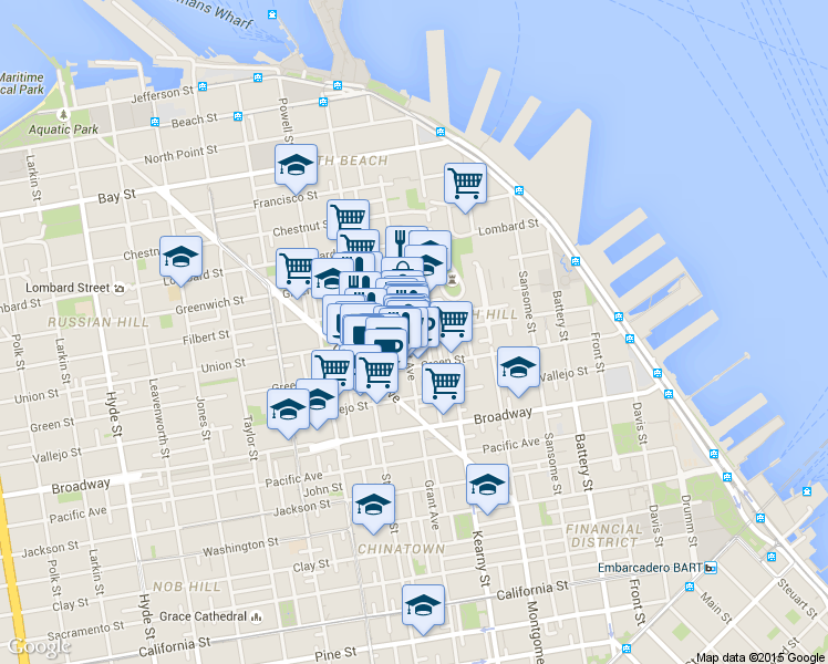 map of restaurants, bars, coffee shops, grocery stores, and more near in San Francisco