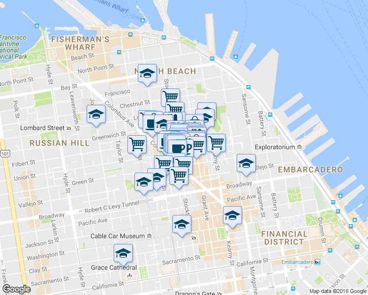 map of restaurants, bars, coffee shops, grocery stores, and more near in San Francisco