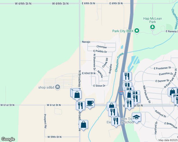 map of restaurants, bars, coffee shops, grocery stores, and more near 412 East 63rd Street North in Park City