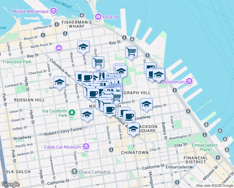 map of restaurants, bars, coffee shops, grocery stores, and more near in San Francisco