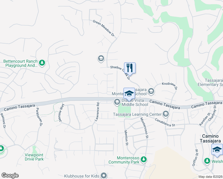 map of restaurants, bars, coffee shops, grocery stores, and more near 208 Kaitlyn Lane in Danville