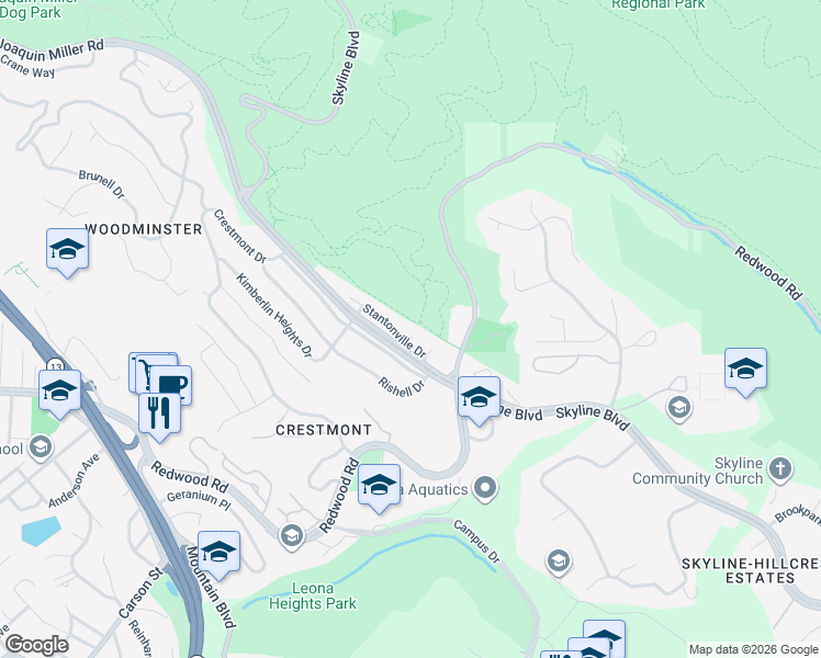 map of restaurants, bars, coffee shops, grocery stores, and more near 9 Yarmouth Court in Oakland