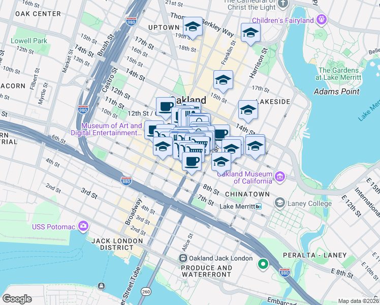 map of restaurants, bars, coffee shops, grocery stores, and more near 388 9th Street in Oakland