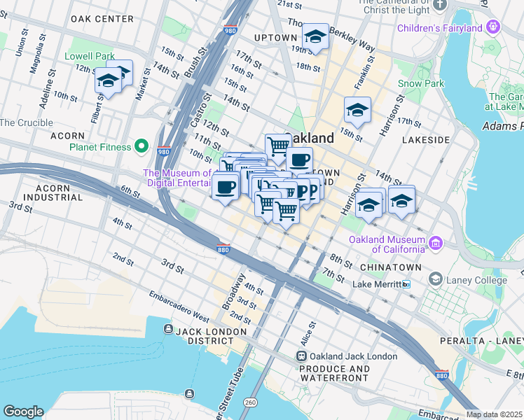 map of restaurants, bars, coffee shops, grocery stores, and more near 550 10th Street in Oakland