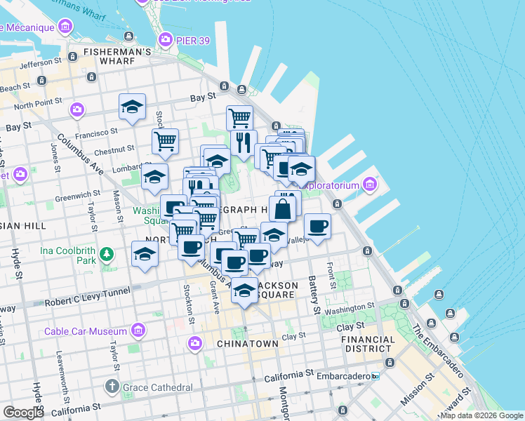 map of restaurants, bars, coffee shops, grocery stores, and more near 1310 Montgomery Street in San Francisco