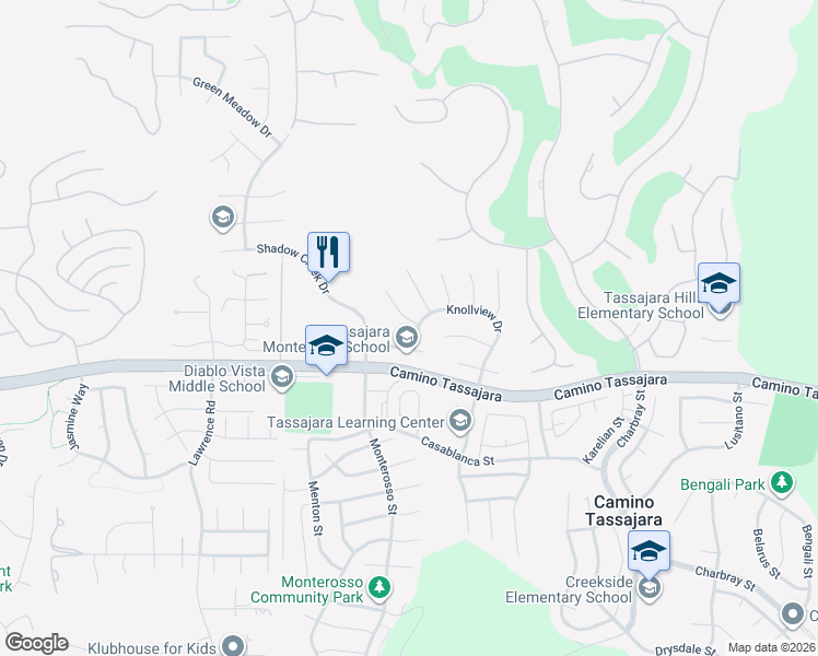 map of restaurants, bars, coffee shops, grocery stores, and more near 4216 Knollview Drive in Danville