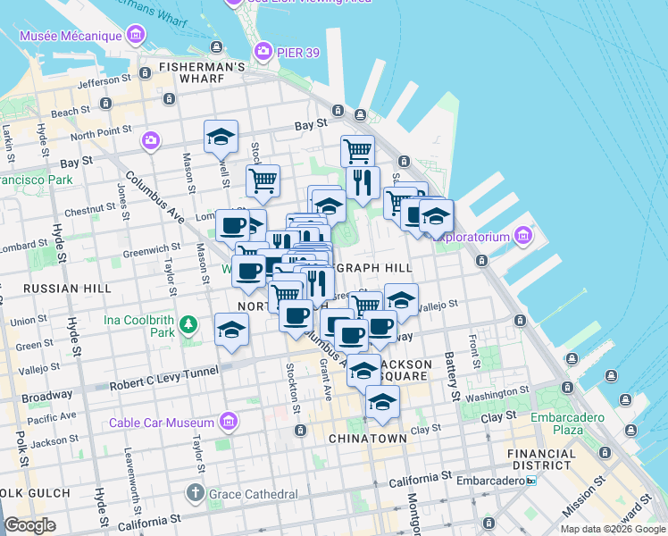map of restaurants, bars, coffee shops, grocery stores, and more near in San Francisco