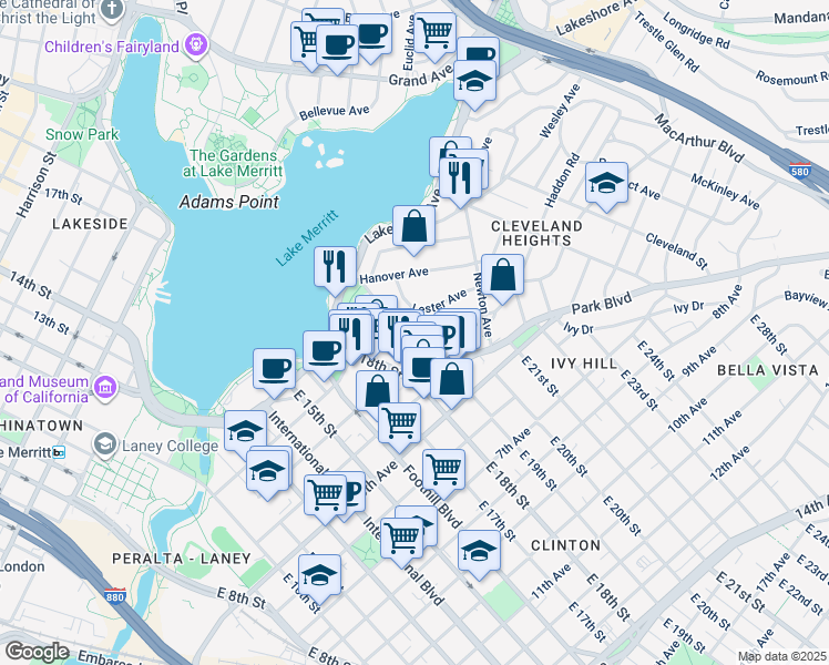 map of restaurants, bars, coffee shops, grocery stores, and more near 211 Athol Avenue in Oakland