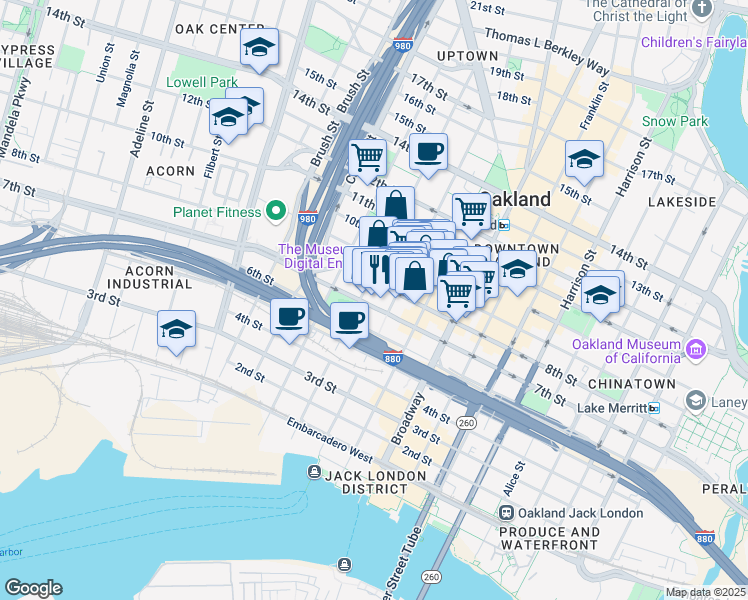map of restaurants, bars, coffee shops, grocery stores, and more near 585 8th Street in Oakland