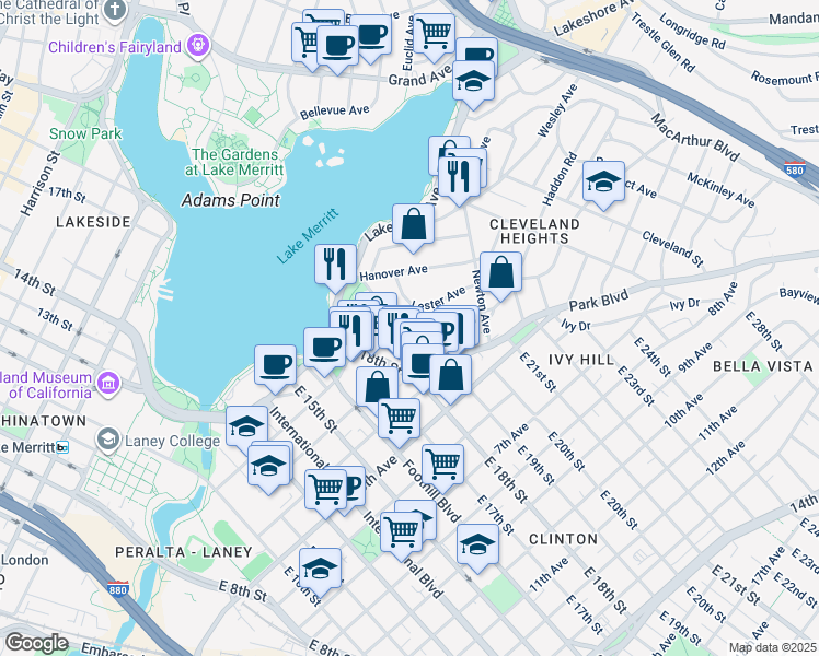 map of restaurants, bars, coffee shops, grocery stores, and more near 201 Athol Avenue in Oakland