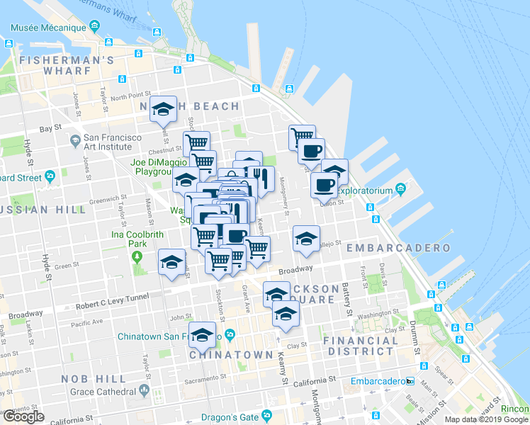 map of restaurants, bars, coffee shops, grocery stores, and more near in San Francisco