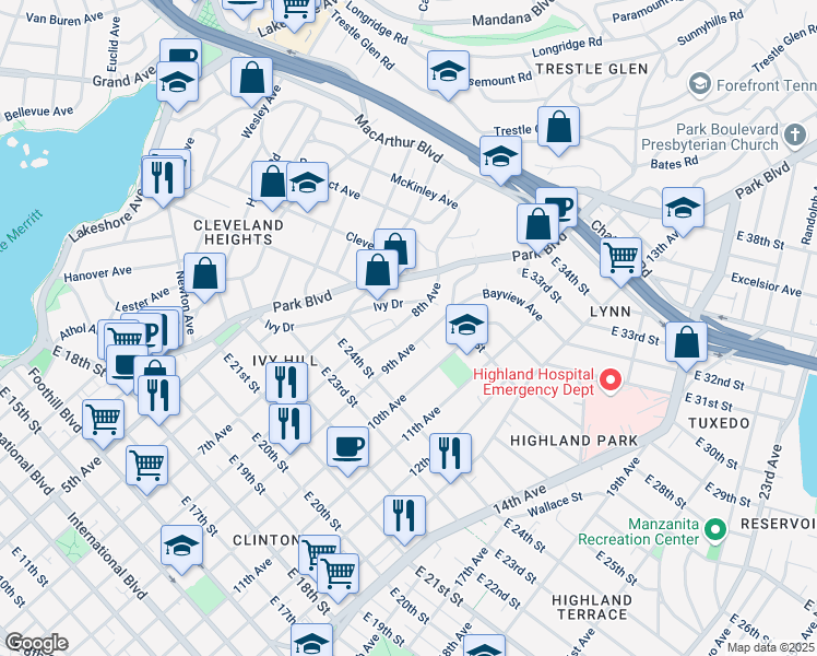 map of restaurants, bars, coffee shops, grocery stores, and more near 2640 8th Avenue in Oakland