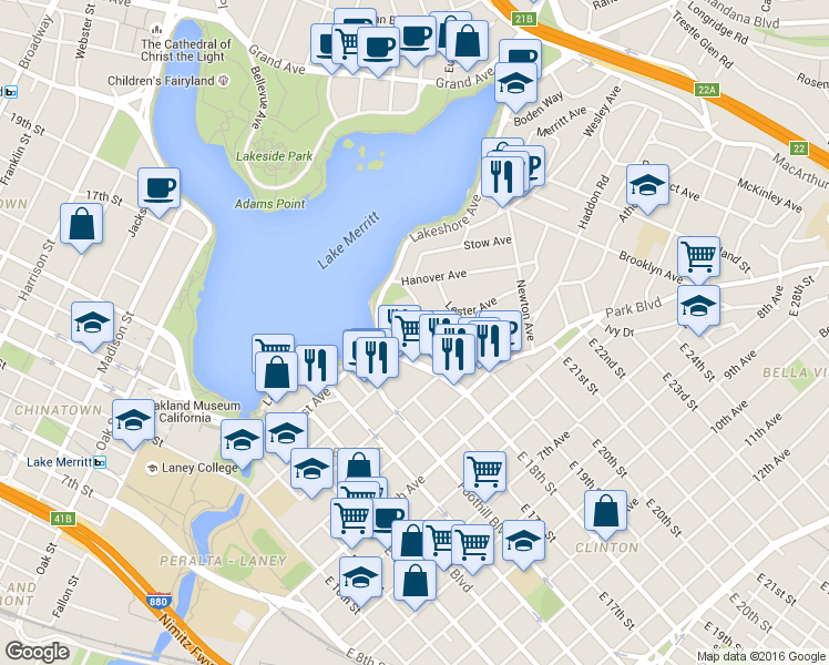 map of restaurants, bars, coffee shops, grocery stores, and more near 227 Wayne Avenue in Oakland