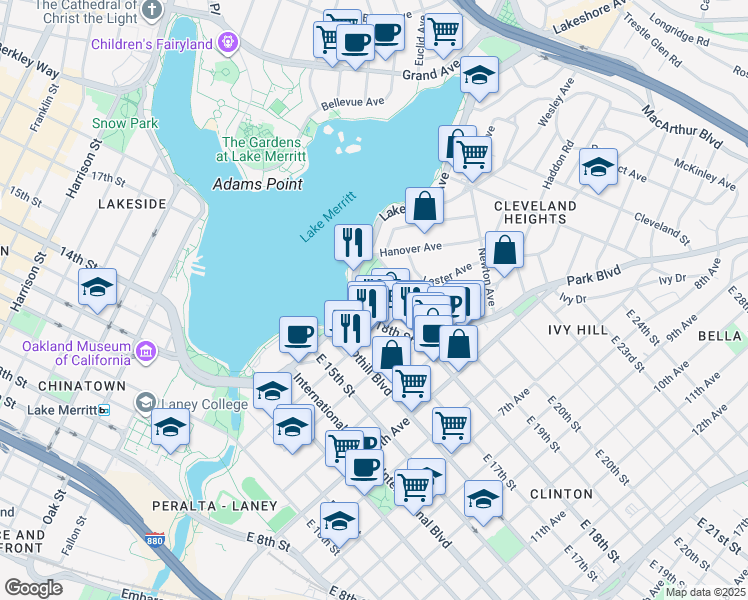 map of restaurants, bars, coffee shops, grocery stores, and more near 227 Wayne Avenue in Oakland
