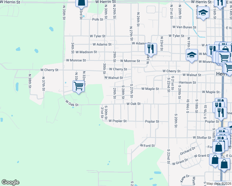 map of restaurants, bars, coffee shops, grocery stores, and more near 1500-1518 W Harrison St in Herrin