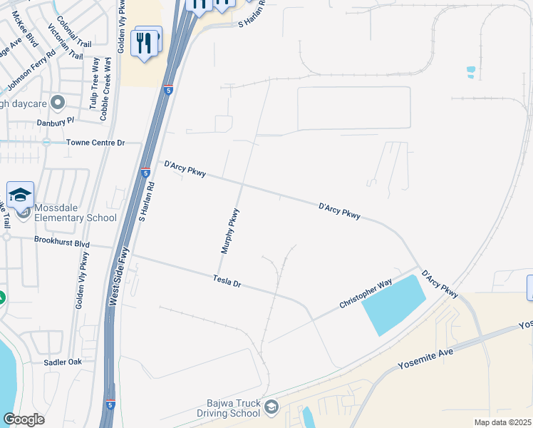map of restaurants, bars, coffee shops, grocery stores, and more near 400 D'Arcy Parkway in Lathrop