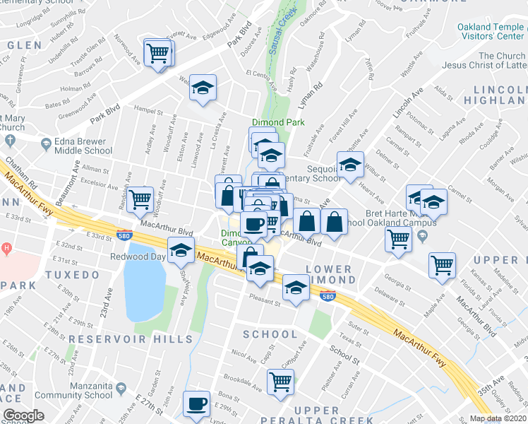 map of restaurants, bars, coffee shops, grocery stores, and more near 3537 Fruitvale Avenue in Oakland