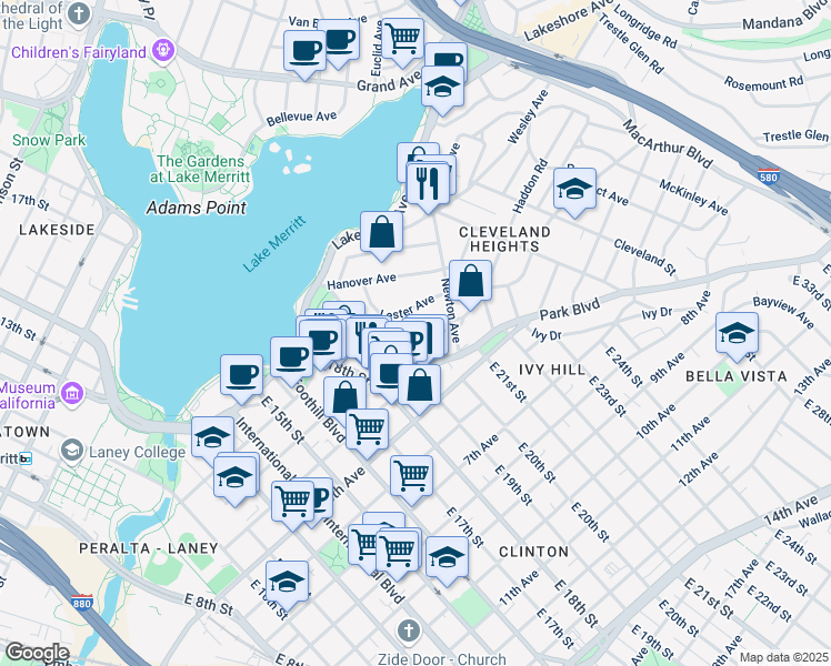 map of restaurants, bars, coffee shops, grocery stores, and more near 257 Athol Avenue in Oakland