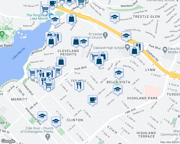 map of restaurants, bars, coffee shops, grocery stores, and more near 2451 7th Avenue in Oakland