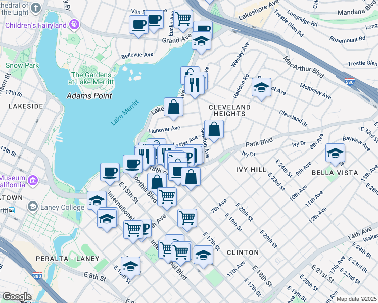 map of restaurants, bars, coffee shops, grocery stores, and more near 257 Athol Avenue in Oakland