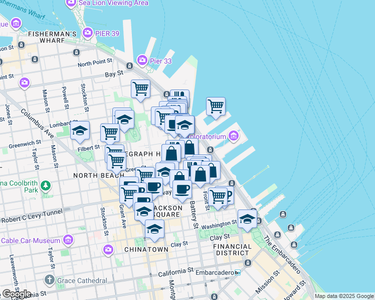 map of restaurants, bars, coffee shops, grocery stores, and more near in San Francisco