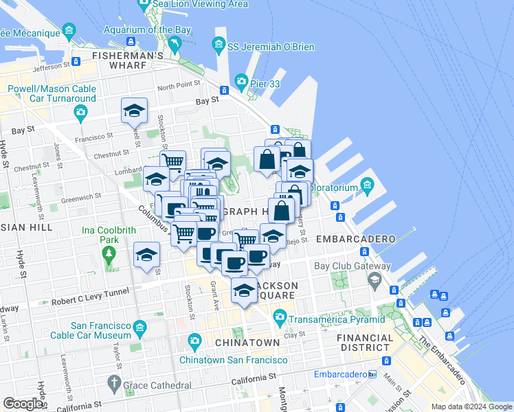 map of restaurants, bars, coffee shops, grocery stores, and more near 1310 Montgomery Street in San Francisco