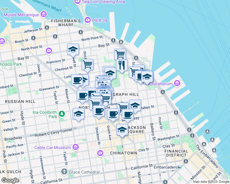 map of restaurants, bars, coffee shops, grocery stores, and more near 1448 Kearny Street in San Francisco