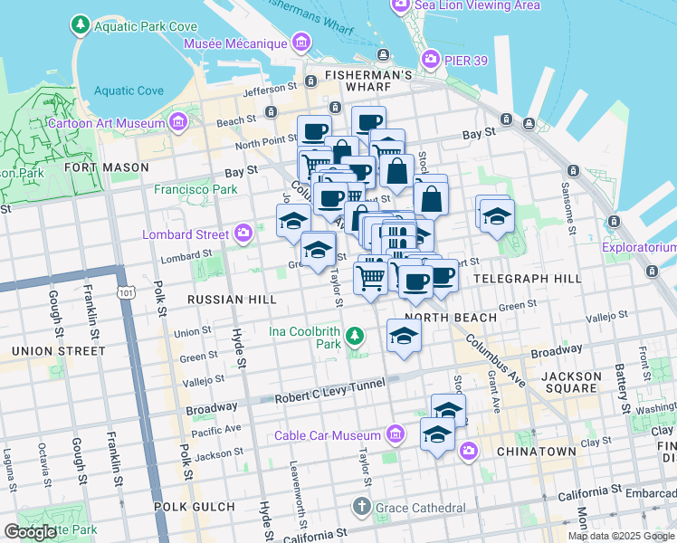 map of restaurants, bars, coffee shops, grocery stores, and more near in San Francisco
