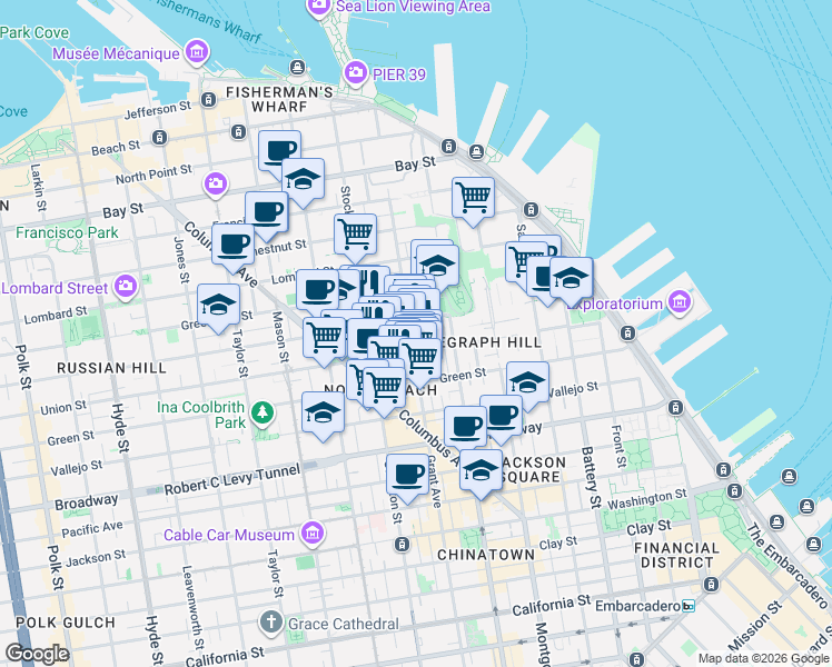 map of restaurants, bars, coffee shops, grocery stores, and more near in San Francisco