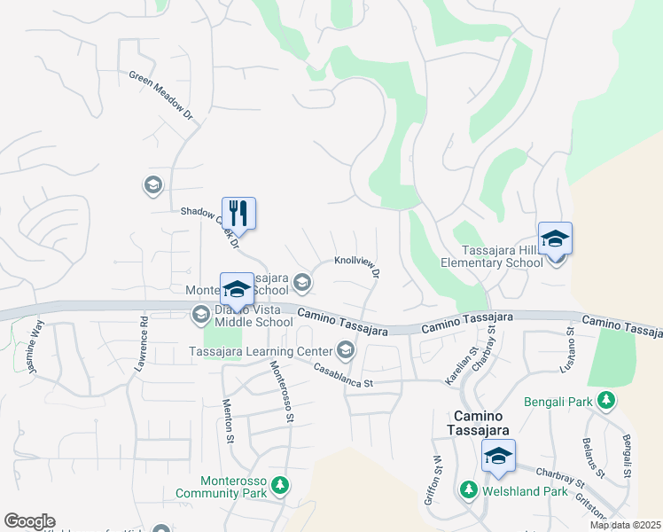 map of restaurants, bars, coffee shops, grocery stores, and more near 4231 Knollview Drive in Danville