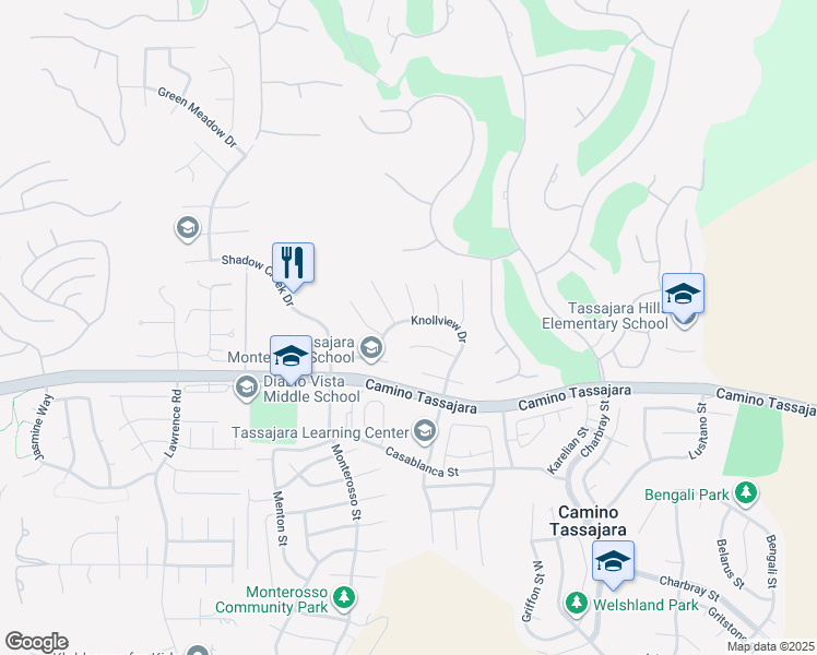 map of restaurants, bars, coffee shops, grocery stores, and more near 4231 Knollview Drive in Danville