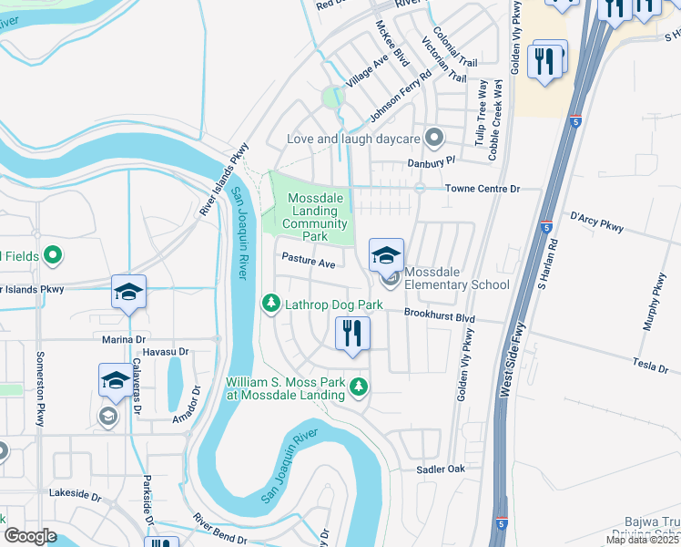 map of restaurants, bars, coffee shops, grocery stores, and more near 582 Pasture Avenue in Lathrop