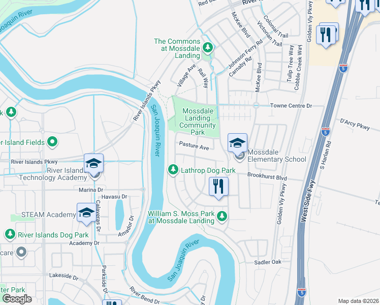 map of restaurants, bars, coffee shops, grocery stores, and more near 698 Pasture Avenue in Lathrop