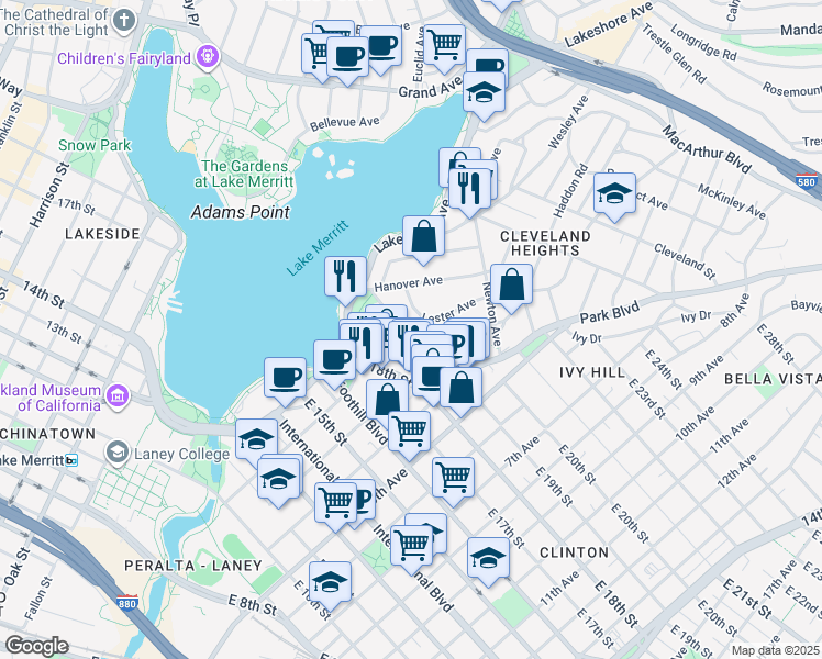 map of restaurants, bars, coffee shops, grocery stores, and more near 252 Acton Place in Oakland