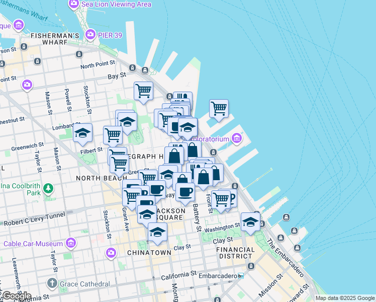 map of restaurants, bars, coffee shops, grocery stores, and more near in San Francisco