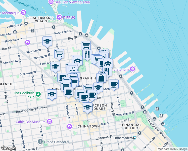 map of restaurants, bars, coffee shops, grocery stores, and more near 1310 Montgomery Street in San Francisco
