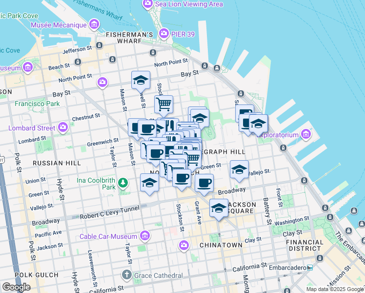 map of restaurants, bars, coffee shops, grocery stores, and more near in San Francisco