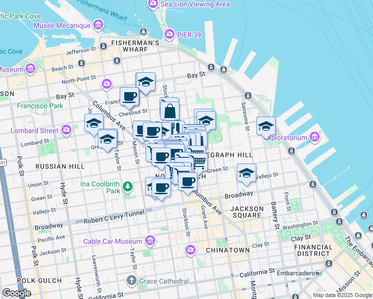 map of restaurants, bars, coffee shops, grocery stores, and more near in San Francisco