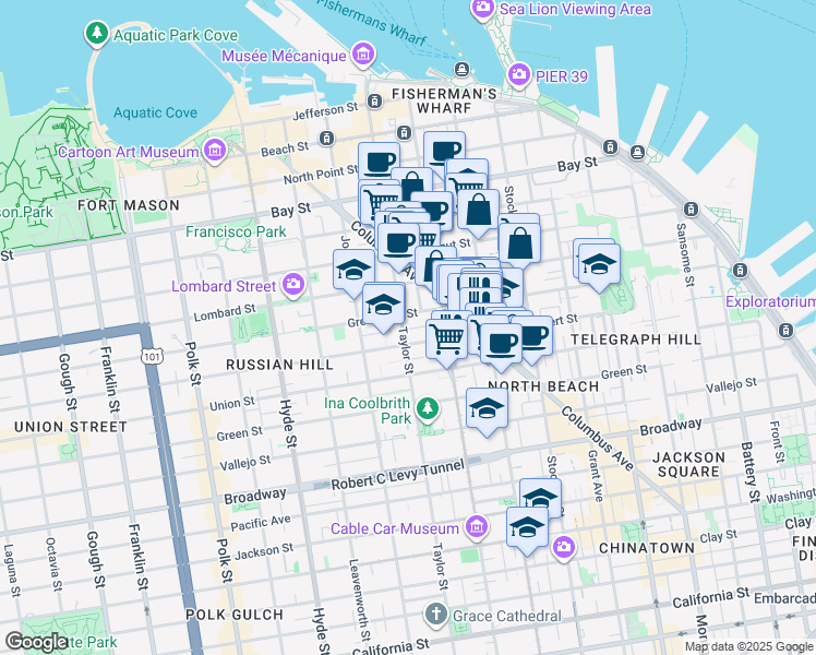 map of restaurants, bars, coffee shops, grocery stores, and more near in San Francisco