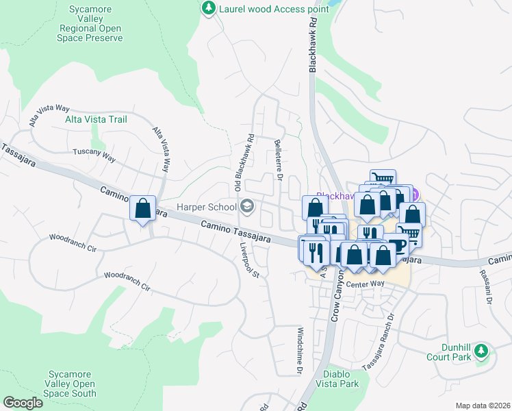 map of restaurants, bars, coffee shops, grocery stores, and more near 260 Abigail Circle in Danville