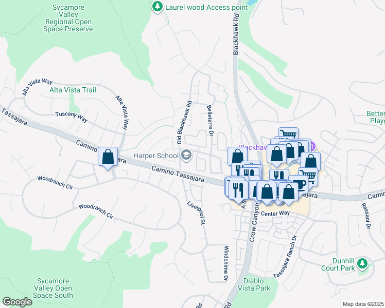 map of restaurants, bars, coffee shops, grocery stores, and more near 260 Abigail Circle in Danville