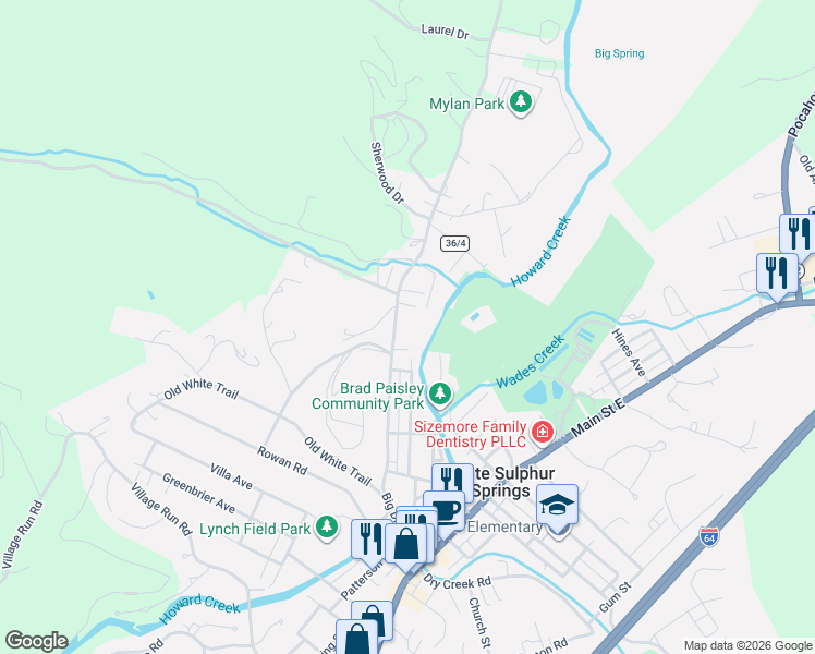 map of restaurants, bars, coffee shops, grocery stores, and more near 634 Big Draft Rd in White Sulphur Springs