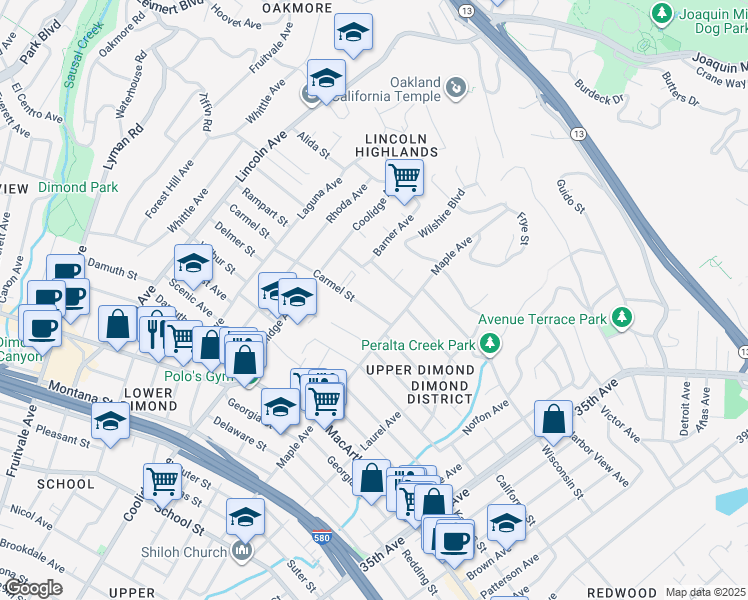 map of restaurants, bars, coffee shops, grocery stores, and more near 2935 Morgan Avenue in Oakland