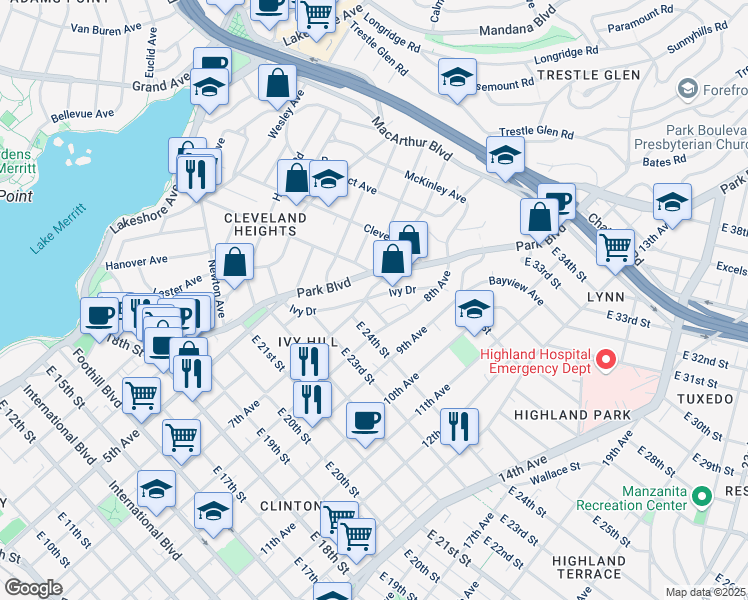 map of restaurants, bars, coffee shops, grocery stores, and more near 2451 7th Avenue in Oakland