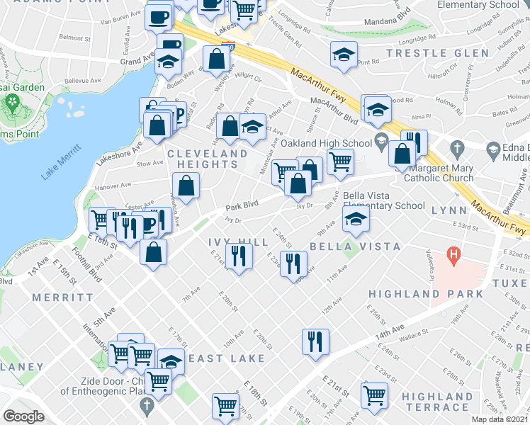map of restaurants, bars, coffee shops, grocery stores, and more near 2451 7th Avenue in Oakland