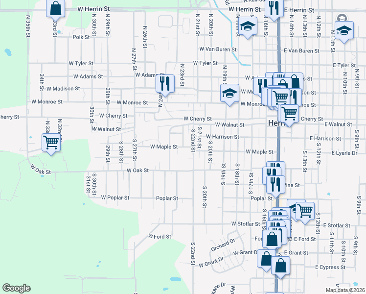 map of restaurants, bars, coffee shops, grocery stores, and more near 799 West Maple Street in Herrin